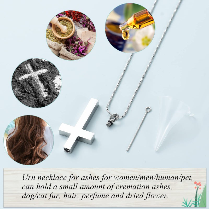 Imrsanl Crystal Cross Necklace for Ashes - Stainless Steel Keepsake Cremation Jewelry - Religious Cross Memorial Urn Necklace for Pet Human Ashes Pendant (Silver-1) - Image 3